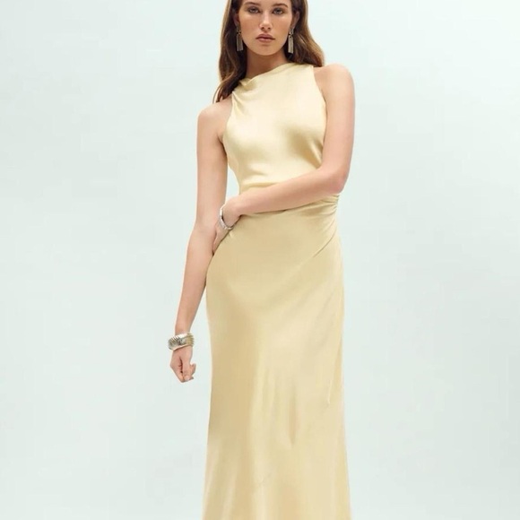 Reformation Silk Casette Midi Dress in Pale Yellow- Size 4 - Picture 3 of 12